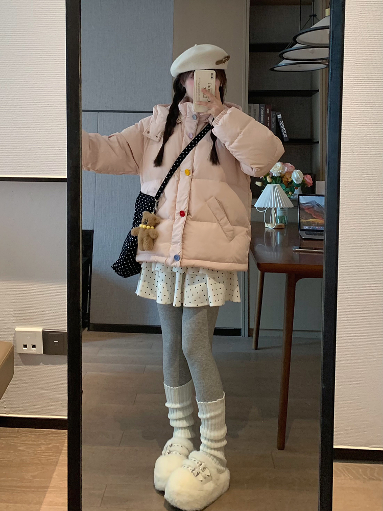 Cozy Pink Down Jacket for Women - Thick Warm Cotton Coat in Korean Style - Sweet Autumn-Winter Essential Cozy Pink Down Jacket for Women - Thick Warm Cotton Coat in Korean Style - Sweet Autumn-Winter Essential