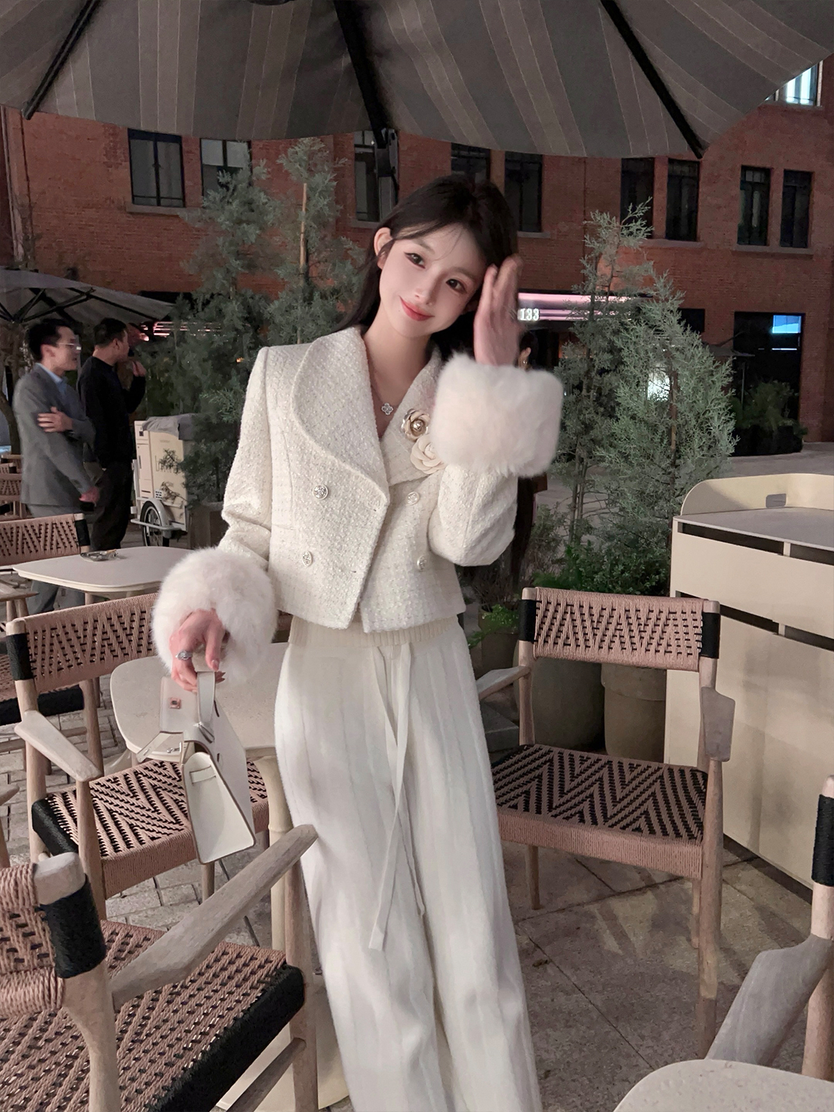 Cream White Faux Mink Velvet Wide-Leg Pants for Women - High Waist Straight Loose Casual Trousers for Spring Fashion Cream White Faux Mink Velvet Wide-Leg Pants for Women - High Waist Straight Loose Casual Trousers for Spring Fashion