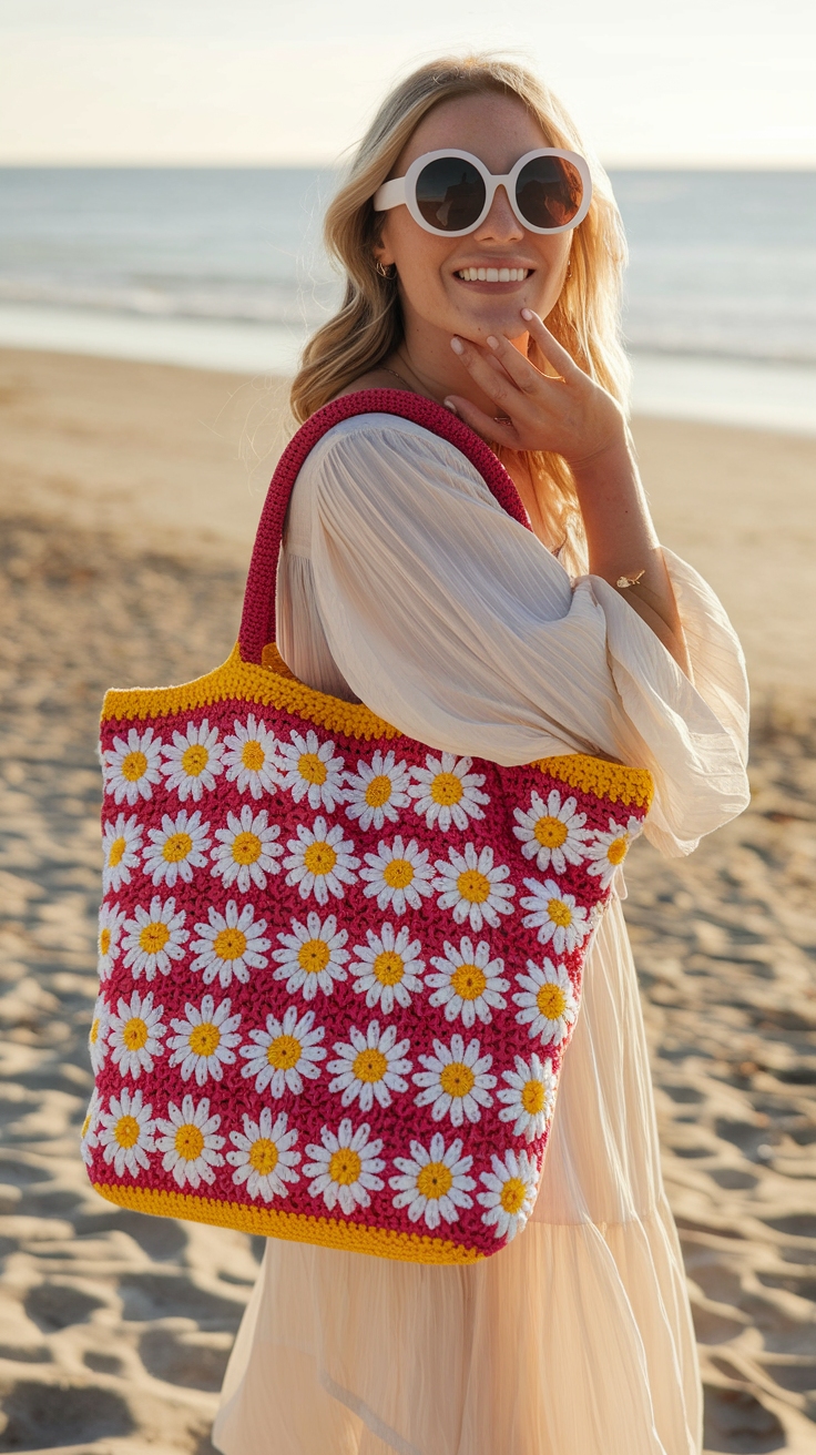 Crochet Daisy Tote Bag: Brighten Your Style with Flowers outfit idea