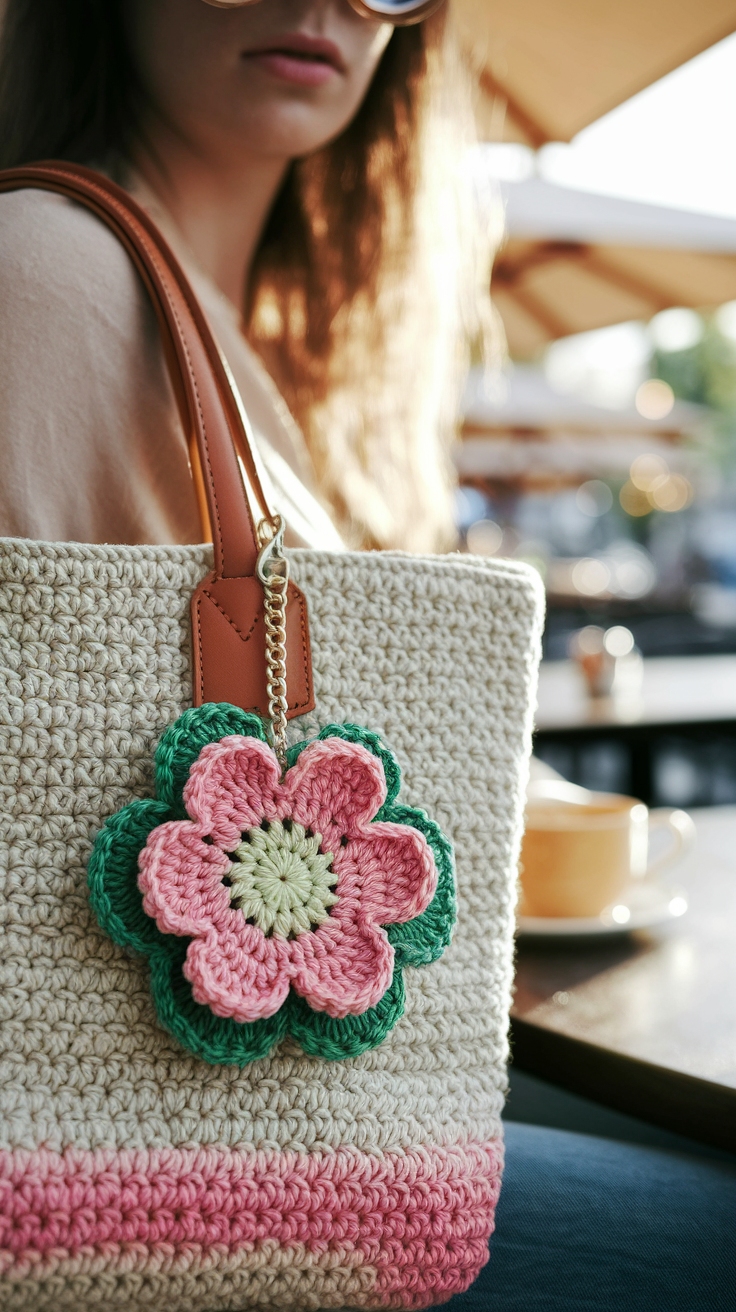 Beautiful Crochet Flower Bag Charm to Personalize Your Bags outfit idea