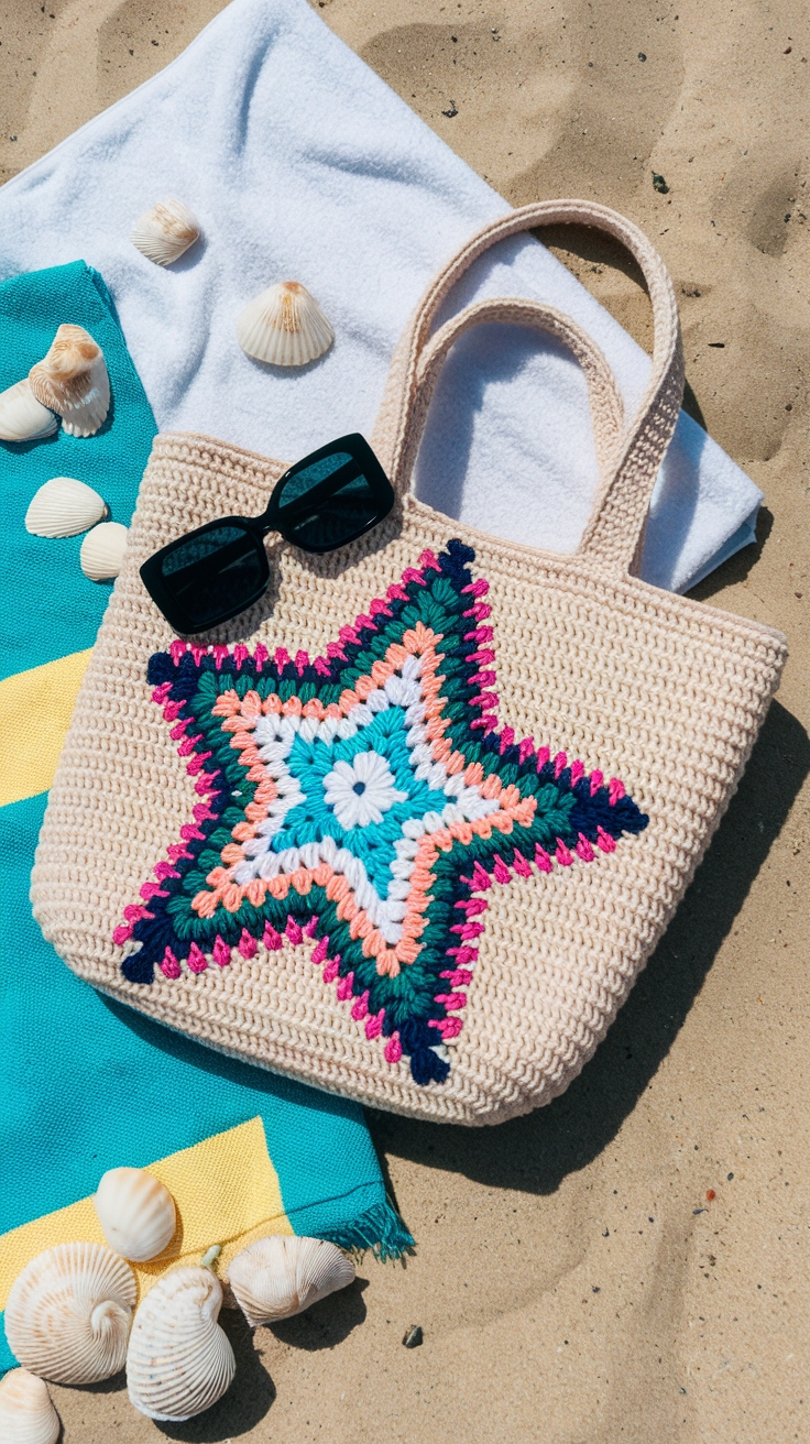 Fashionable Crochet Star Tote Bag for a Statement Look outfit idea