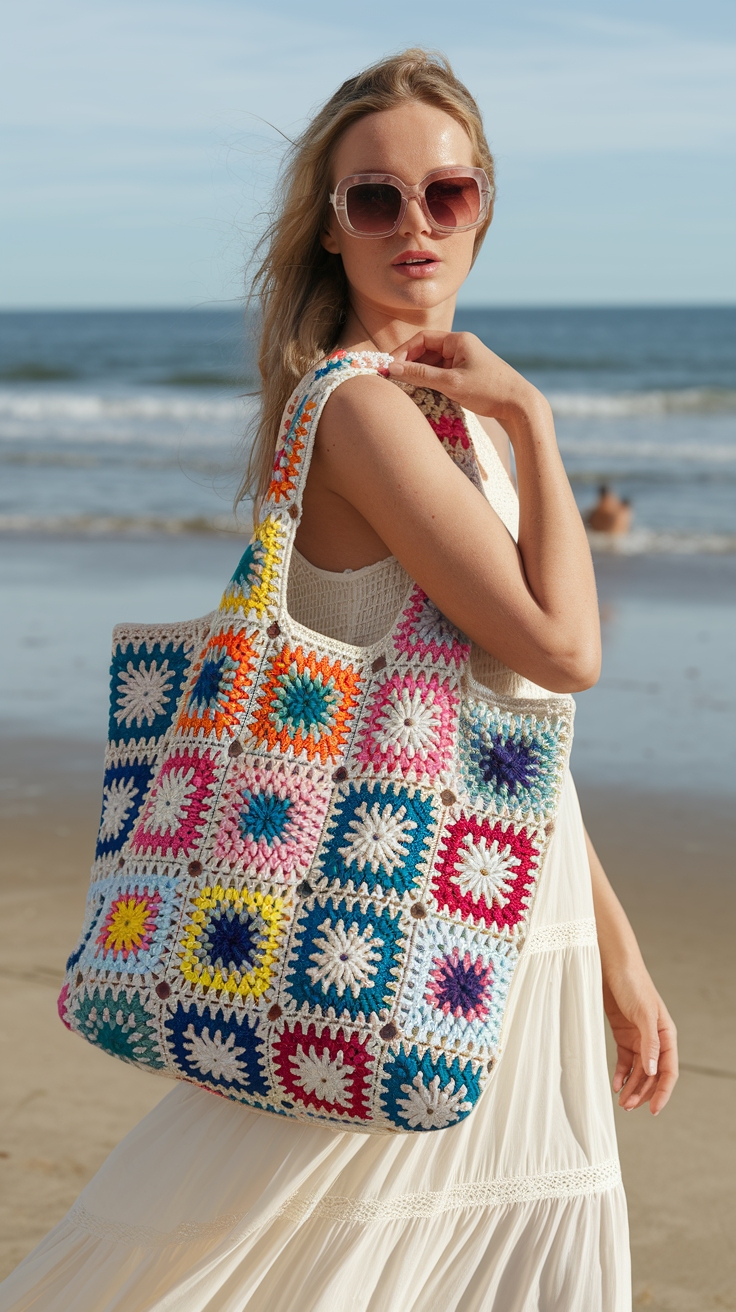 Whimsical Crochet Tote Bag Granny Squares for Fun Designs outfit idea