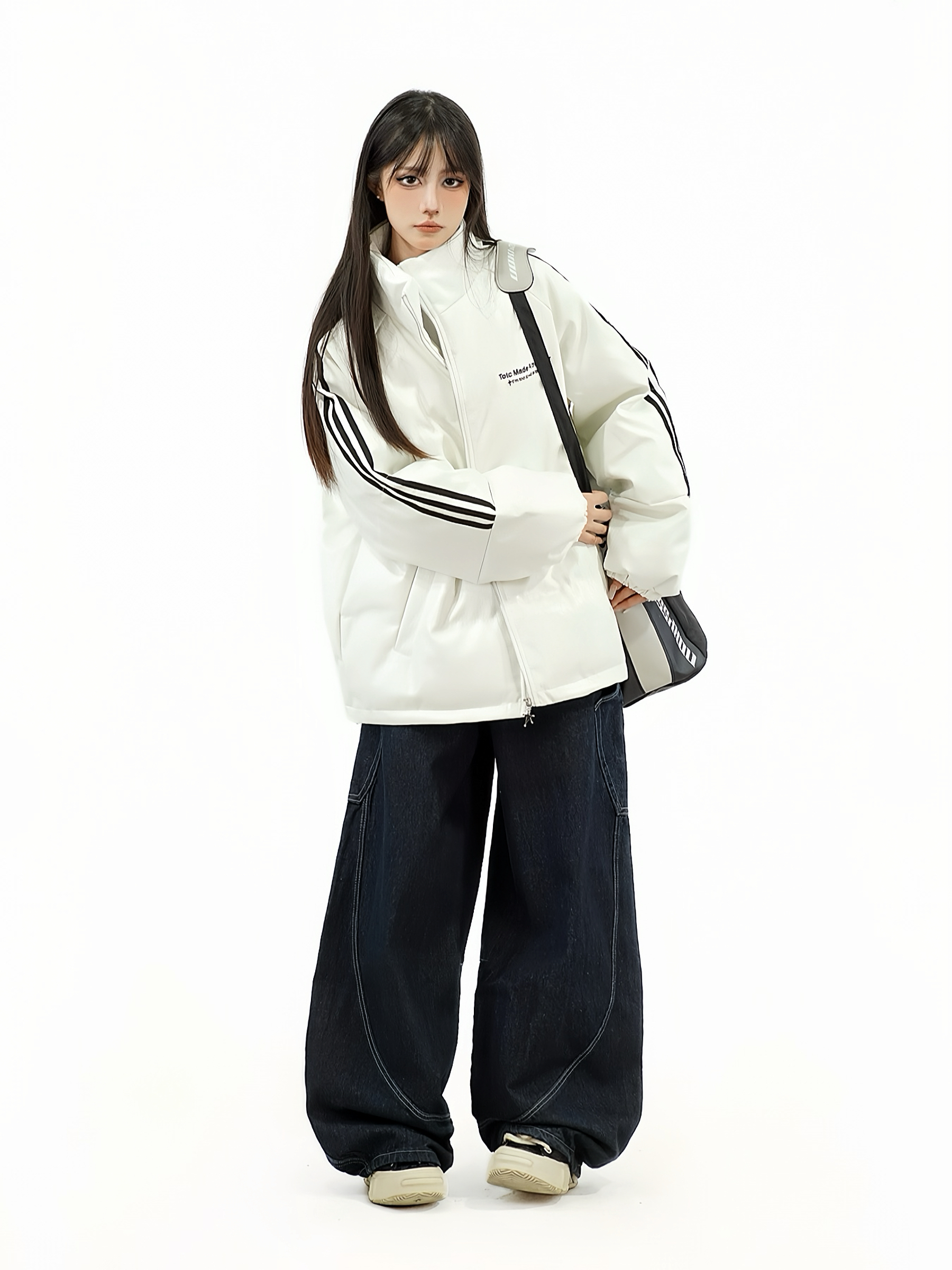 Crocodile Skin Pattern Cotton Jacket with Striped Webbing for Couples - Thickened Winter Coat, Trendy National Style Crocodile Skin Pattern Cotton Jacket with Striped Webbing for Couples - Thickened Winter Coat, Trendy National Style