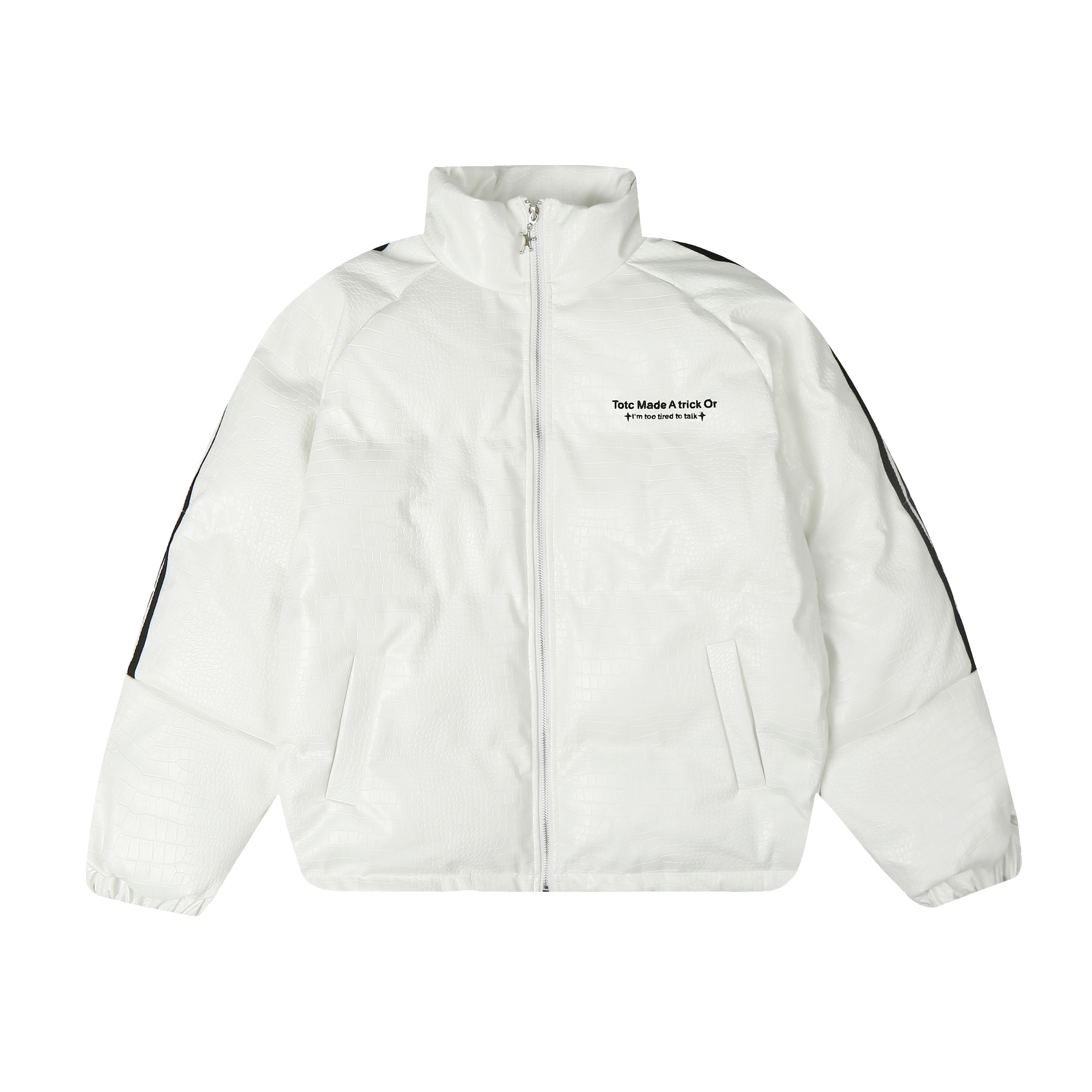 Crocodile Skin Pattern Cotton Jacket with Striped Webbing for Couples - Thickened Winter Coat, Trendy National Style Crocodile Skin Pattern Cotton Jacket with Striped Webbing for Couples - Thickened Winter Coat, Trendy National Style