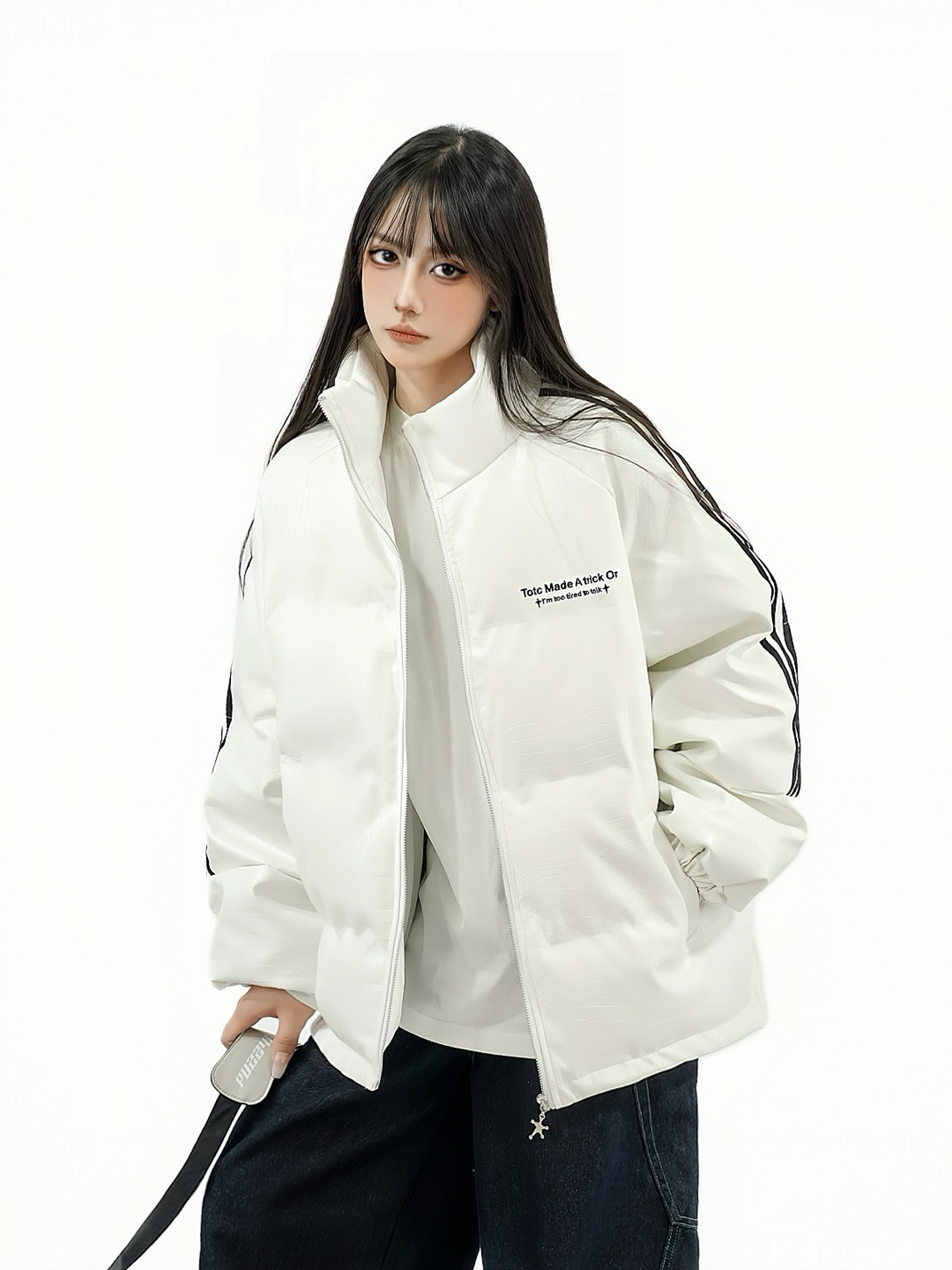 Crocodile Skin Pattern Cotton Jacket with Striped Webbing for Couples - Thickened Winter Coat, Trendy National Style Crocodile Skin Pattern Cotton Jacket with Striped Webbing for Couples - Thickened Winter Coat, Trendy National Style