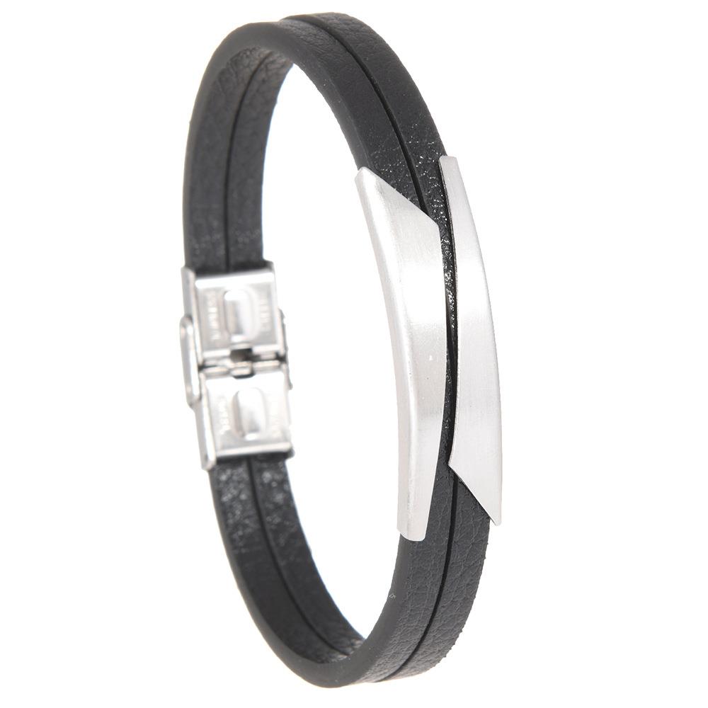 Cross-Border Creative Stainless Steel Leather Bracelet for Men - Simple Versatile Design, Titanium Accents, Fashion Accessory