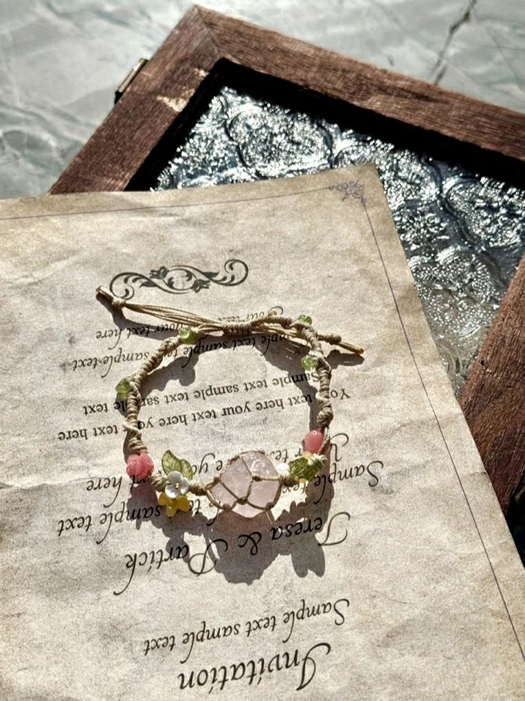 Crystal Pink Yellow Macrame Bracelet - Boho Chic Jewelry, Handmade Style, Perfect for Layering and Everyday Wear Crystal Pink Yellow Macrame Bracelet - Boho Chic Jewelry, Handmade Style, Perfect for Layering and Everyday Wear
