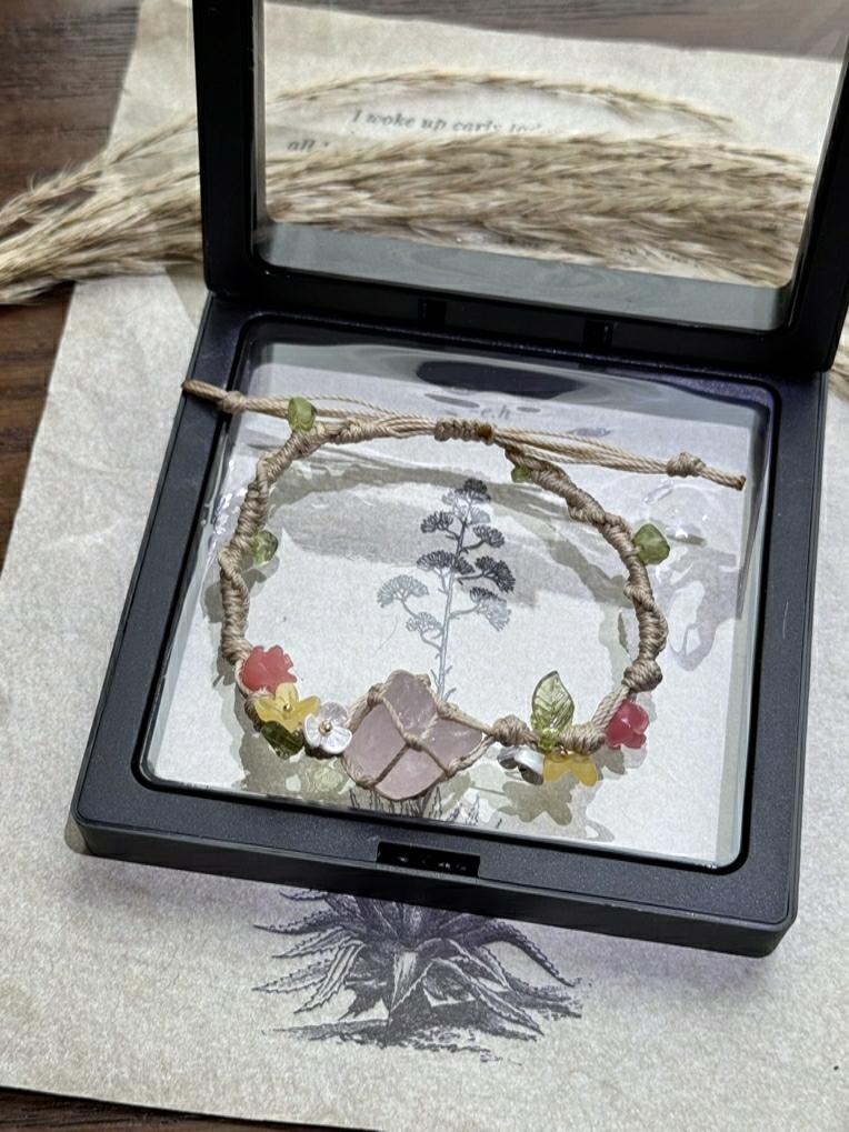 Crystal Pink Yellow Macrame Bracelet - Boho Chic Jewelry, Handmade Style, Perfect for Layering and Everyday Wear Crystal Pink Yellow Macrame Bracelet - Boho Chic Jewelry, Handmade Style, Perfect for Layering and Everyday Wear