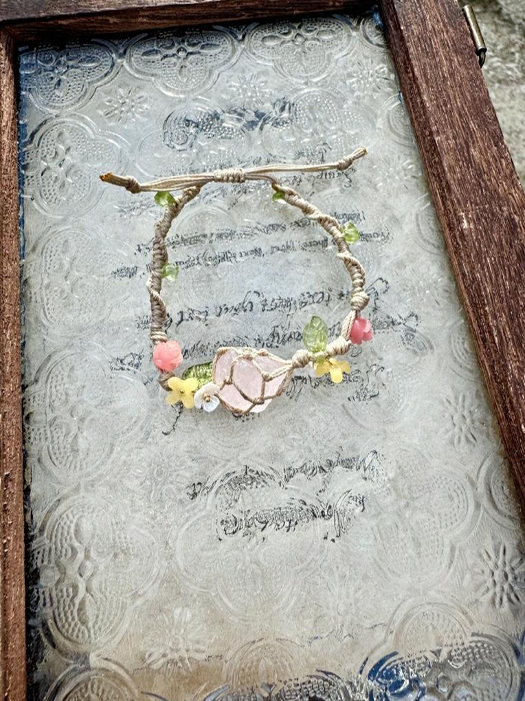 Crystal Pink Yellow Macrame Bracelet - Boho Chic Jewelry, Handmade Style, Perfect for Layering and Everyday Wear Crystal Pink Yellow Macrame Bracelet - Boho Chic Jewelry, Handmade Style, Perfect for Layering and Everyday Wear