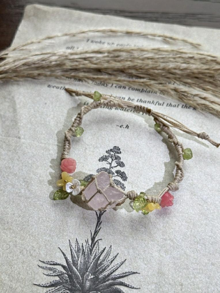Crystal Pink Yellow Macrame Bracelet - Boho Chic Jewelry, Handmade Style, Perfect for Layering and Everyday Wear Crystal Pink Yellow Macrame Bracelet - Boho Chic Jewelry, Handmade Style, Perfect for Layering and Everyday Wear