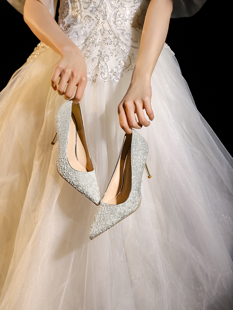 Crystal Sequined High Heels for Petite Brides - Dual-Use Wedding Shoes for Xiuhe Dress & Banquet, Elegant 90s Style