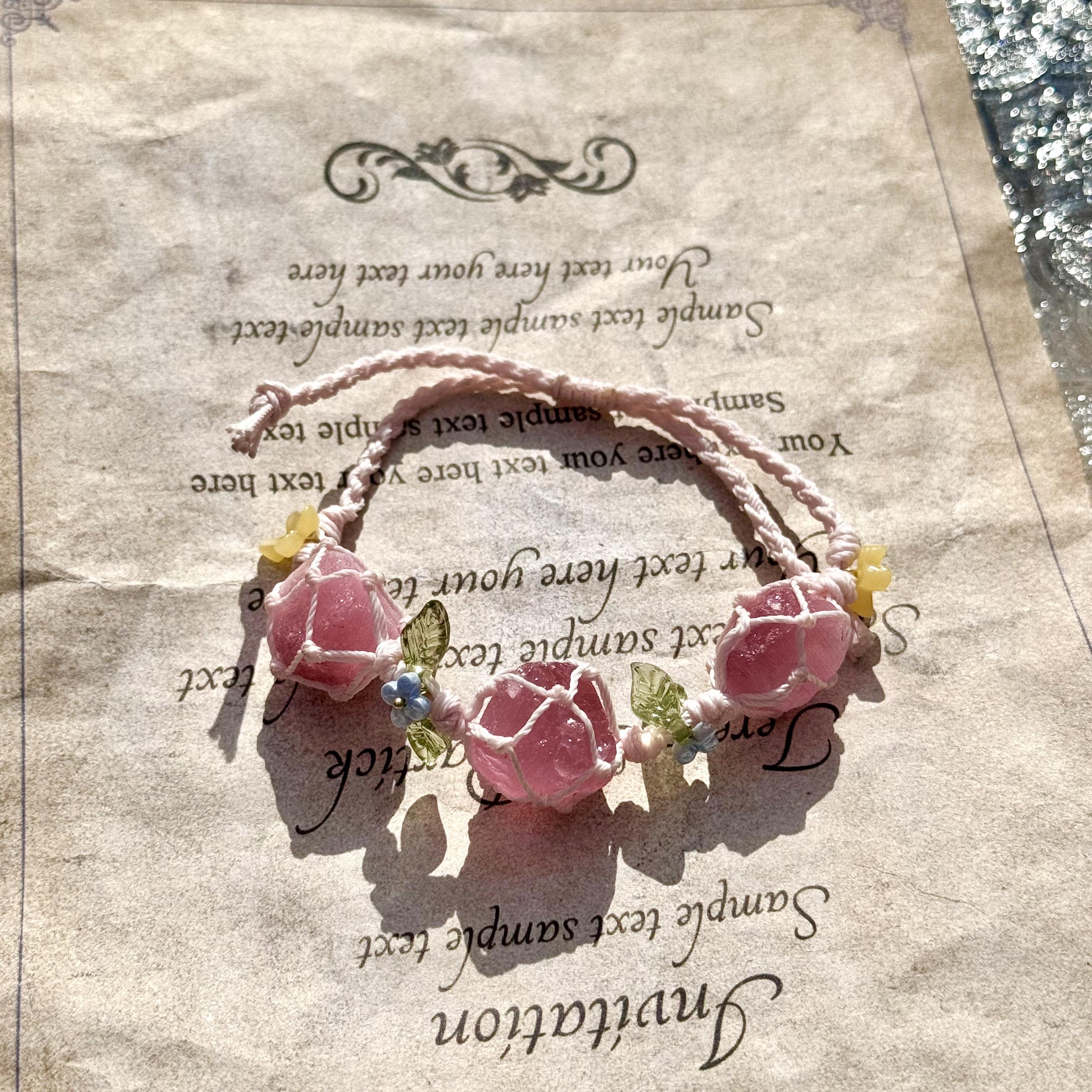 Crystal Strawberry Macrame Bracelet - Boho Chic Handmade Jewelry, Perfect for Summer Festivals and Trendy Accessories