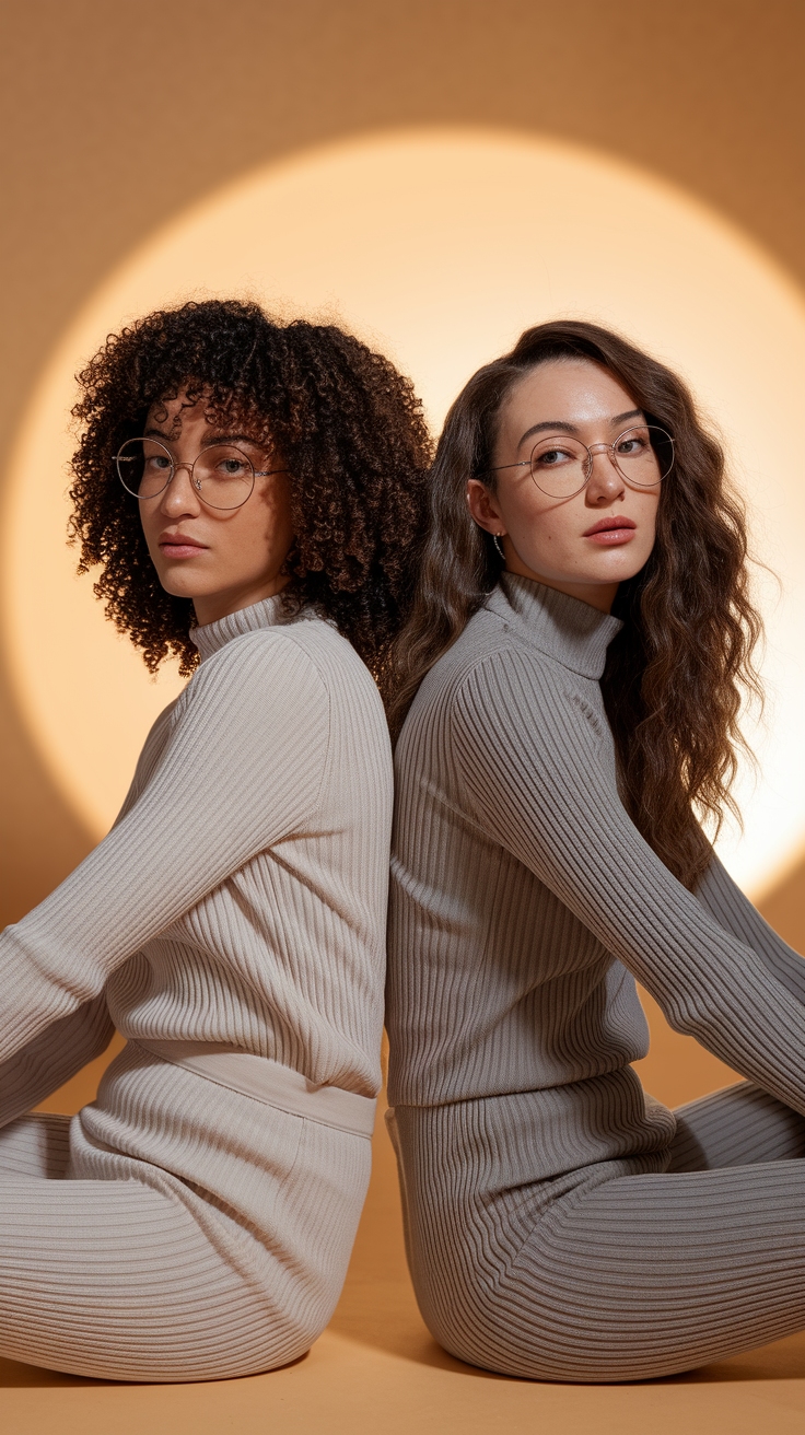 curly hair and straight hair duo outfit idea