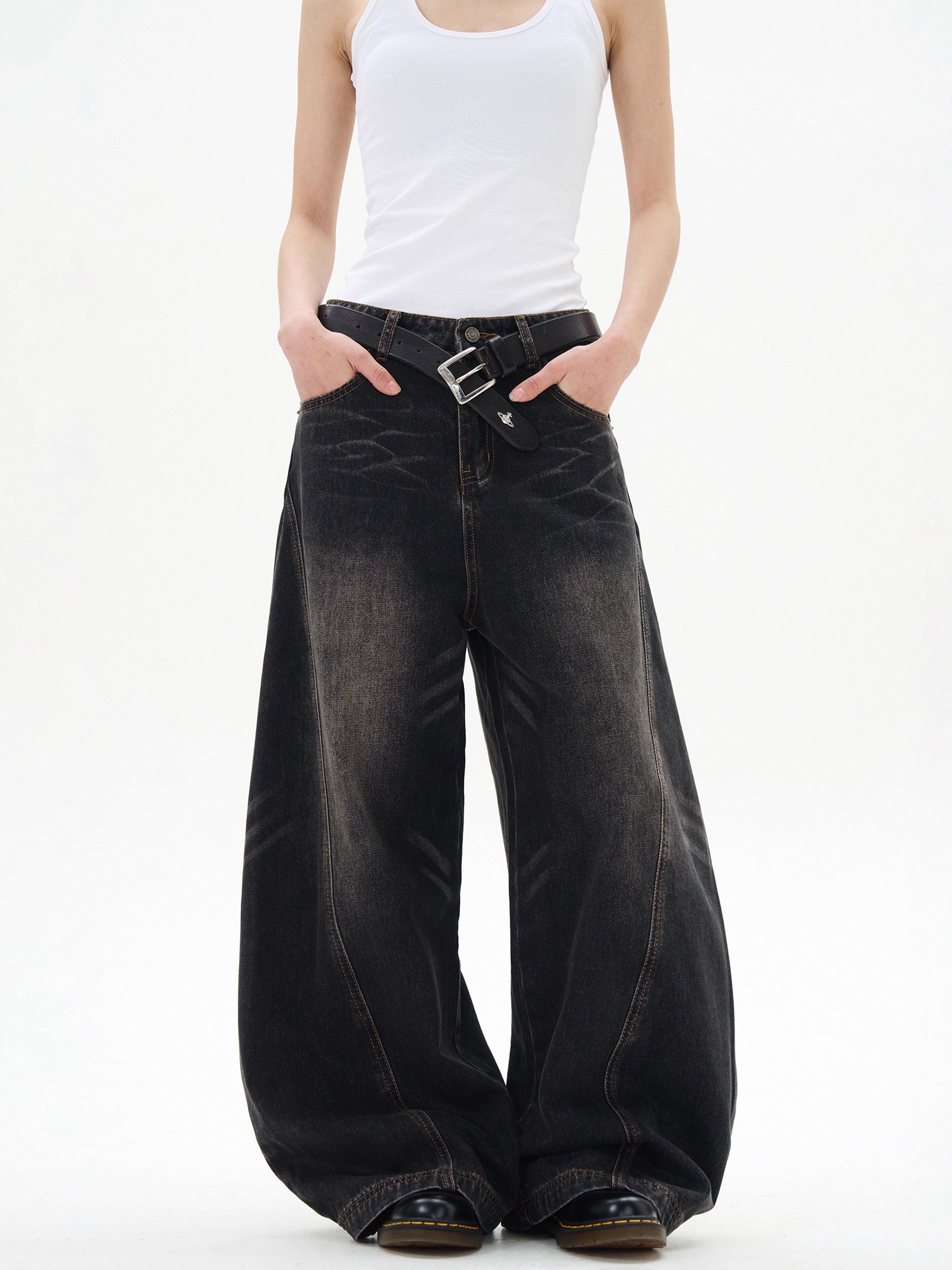 Curved Blade Silhouette Water Wave Pattern Jeans for Men, Spring/Summer 2025, Loose Straight Wide-Leg Casual Pants Curved Blade Silhouette Water Wave Pattern Jeans for Men, Spring/Summer 2025, Loose Straight Wide-Leg Casual Pants