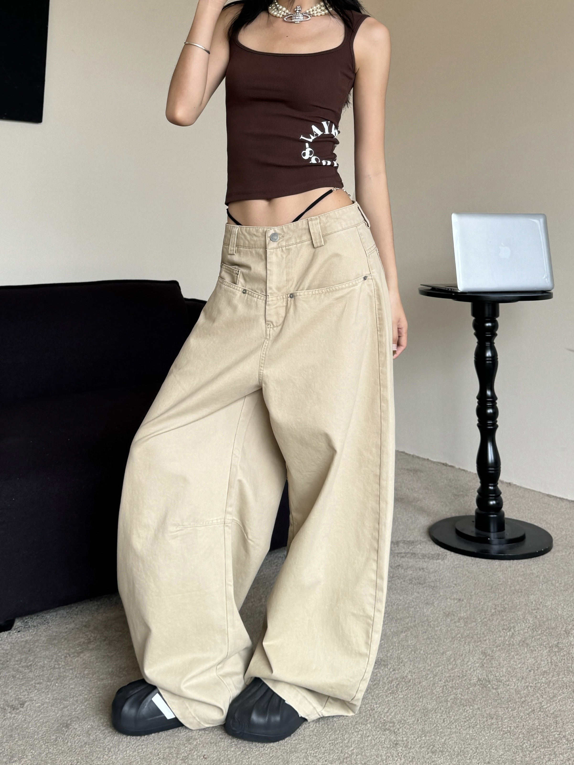 Curved Blade Work Pants for Men - American Retro Hip-Hop Style Loose Wide-Leg Casual Pants Curved Blade Work Pants for Men - American Retro Hip-Hop Style Loose Wide-Leg Casual Pants