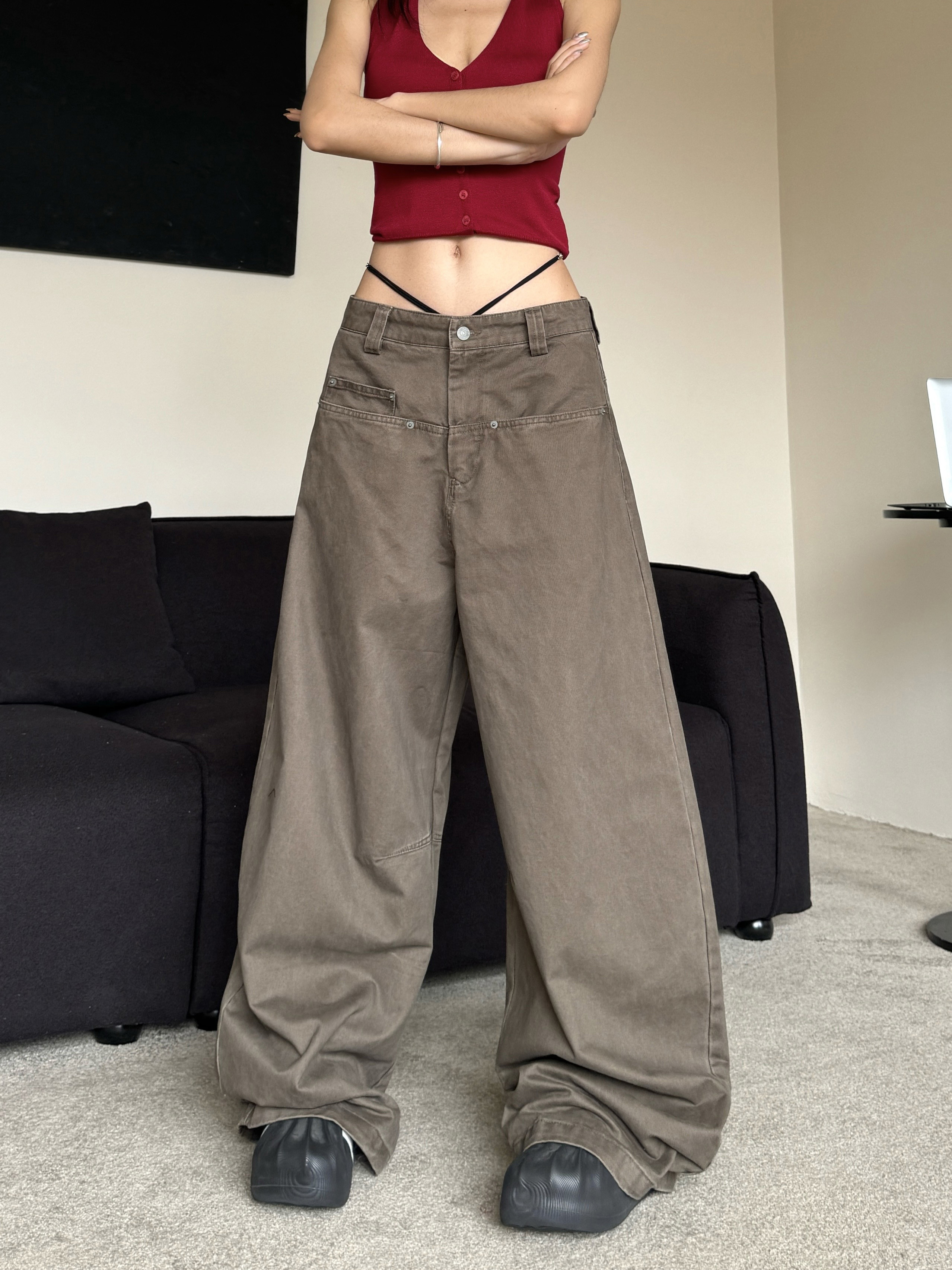 Curved Blade Work Pants for Men - American Retro Hip-Hop Style Loose Wide-Leg Casual Pants