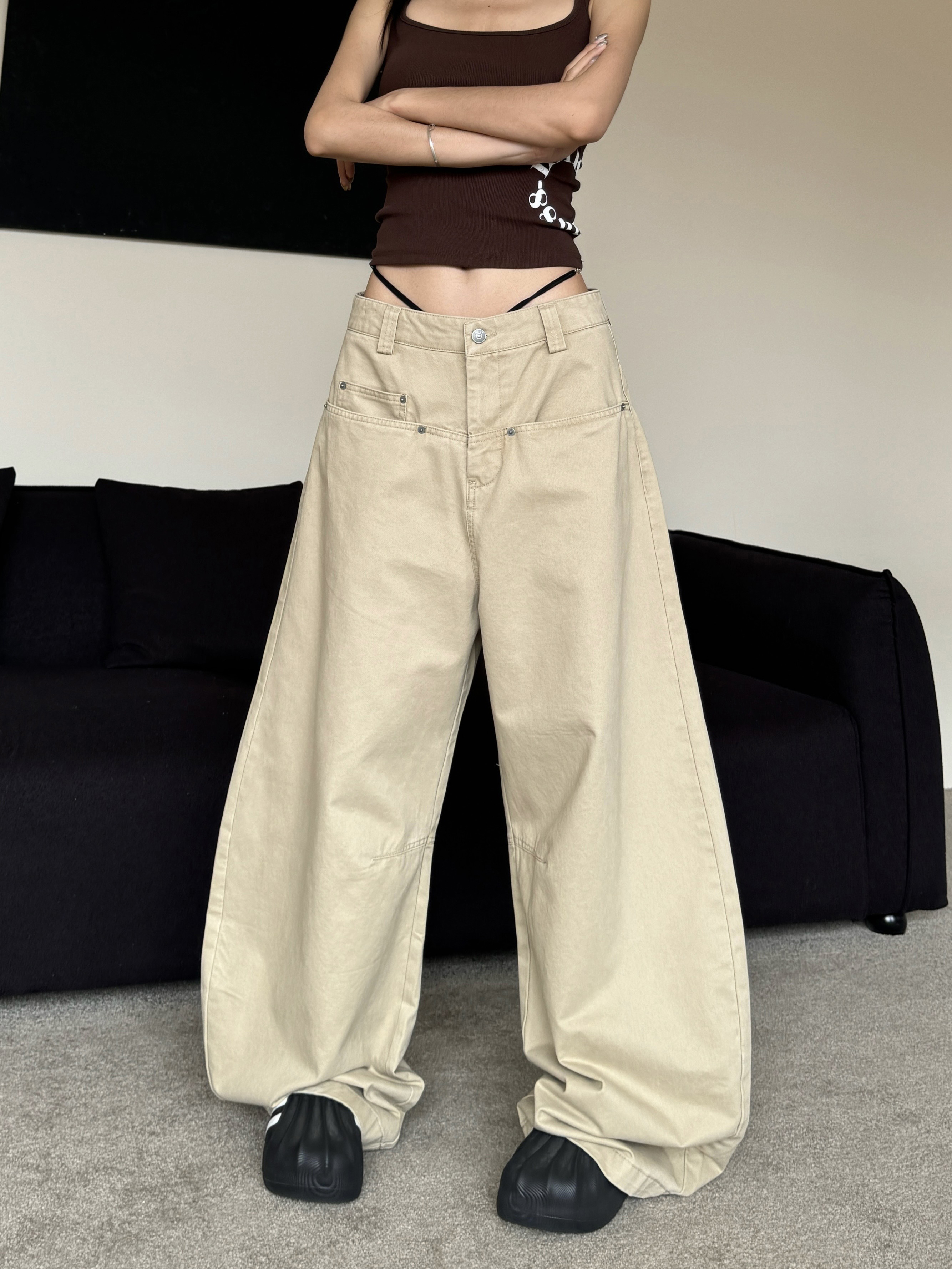 Curved Blade Work Pants for Men - American Retro Hip-Hop Style Loose Wide-Leg Casual Pants Curved Blade Work Pants for Men - American Retro Hip-Hop Style Loose Wide-Leg Casual Pants