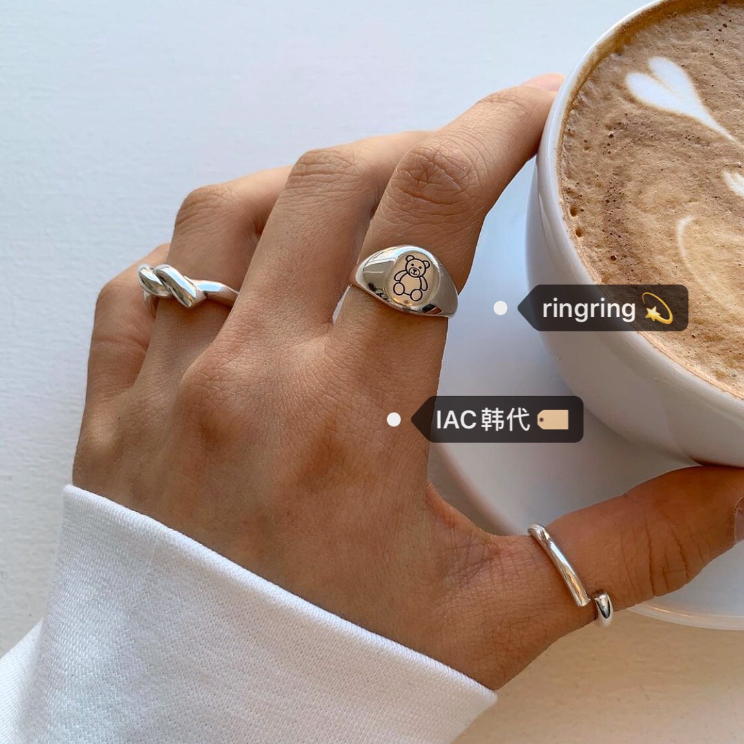Cute Baby Bear Pattern 925 Silver Ring for Couples and Friends - Y2K Korean Style Jewelry Cute Baby Bear Pattern 925 Silver Ring for Couples and Friends - Y2K Korean Style Jewelry