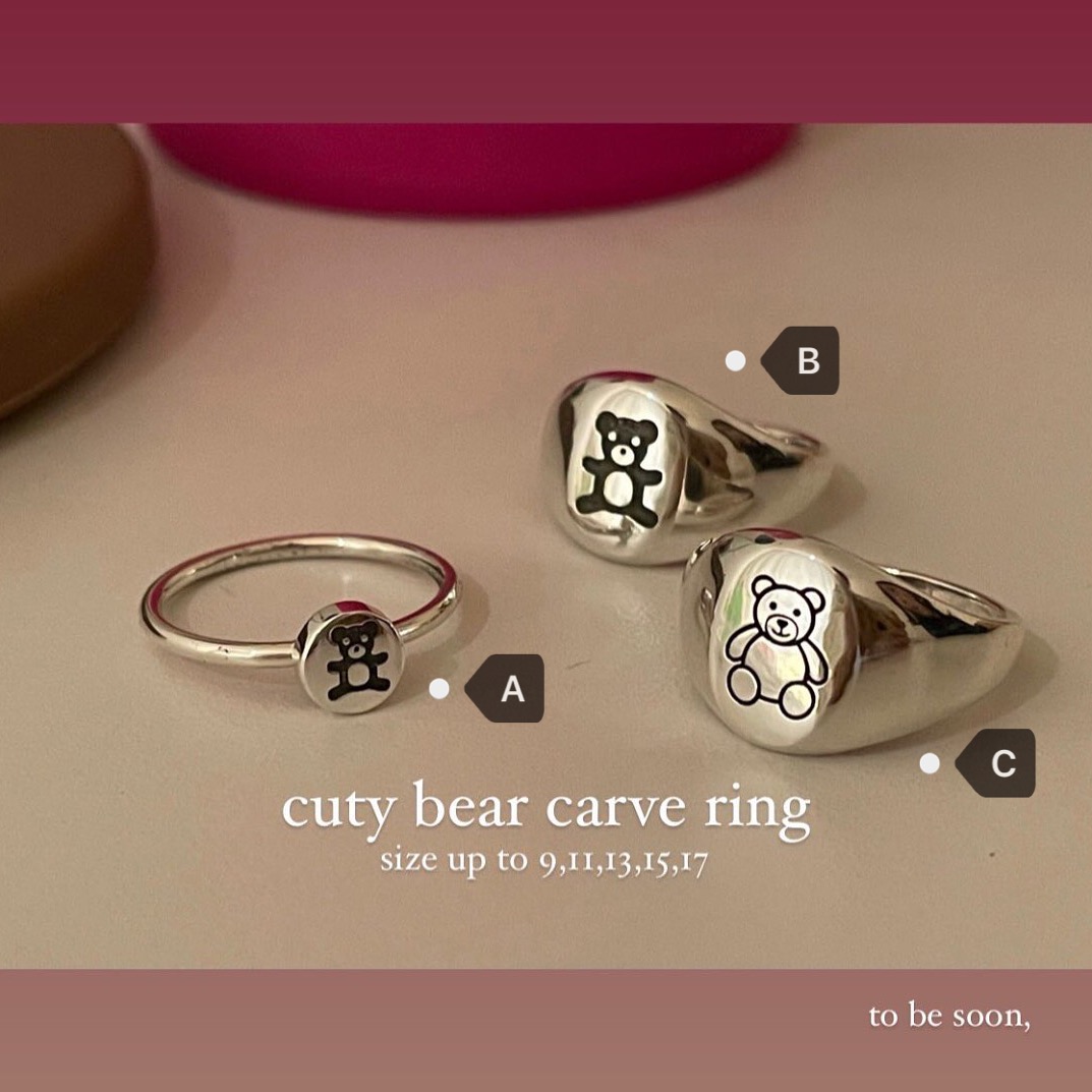 Cute Baby Bear Pattern 925 Silver Ring for Couples and Friends - Y2K Korean Style Jewelry