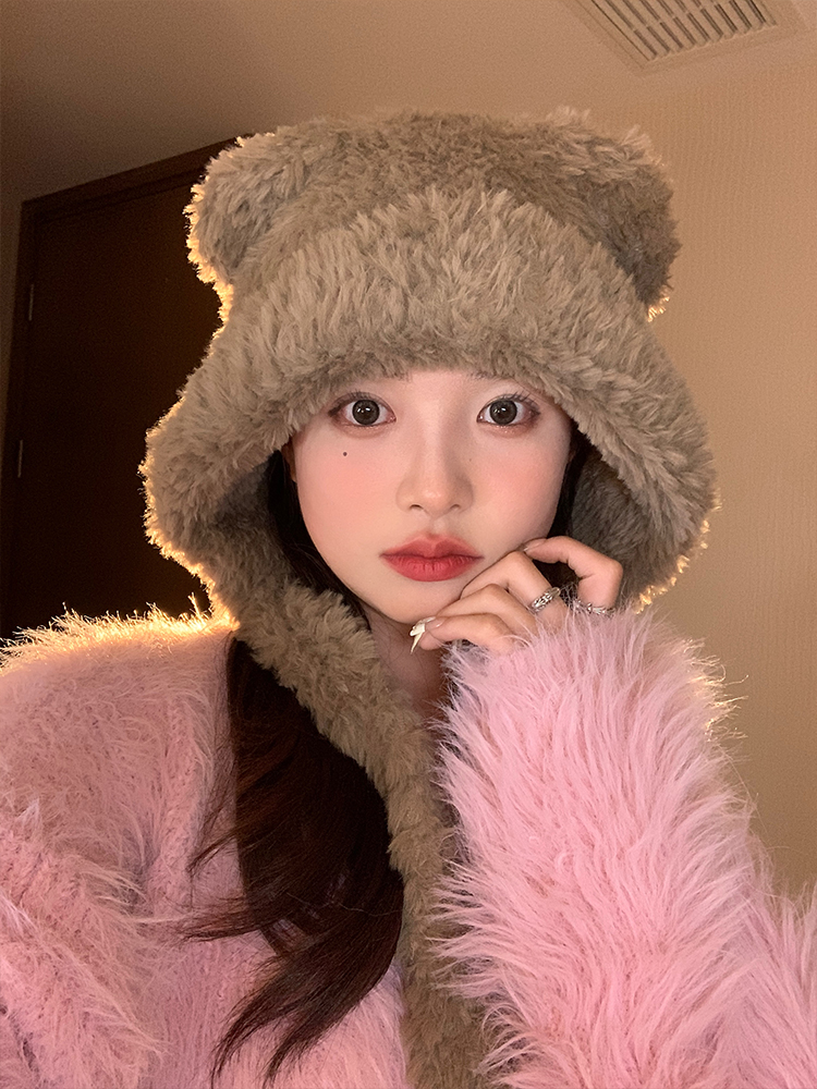Cute Bear Plush Hat for Women - Adorable Face Design, Small Ear Protection - Autumn Winter 2025 Fashion Accessory Cute Bear Plush Hat for Women - Adorable Face Design, Small Ear Protection - Autumn Winter 2025 Fashion Accessory