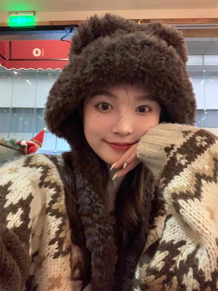 Cute Bear Plush Hat for Women - Adorable Face Design, Small Ear Protection - Autumn Winter 2025 Fashion Accessory Cute Bear Plush Hat for Women - Adorable Face Design, Small Ear Protection - Autumn Winter 2025 Fashion Accessory