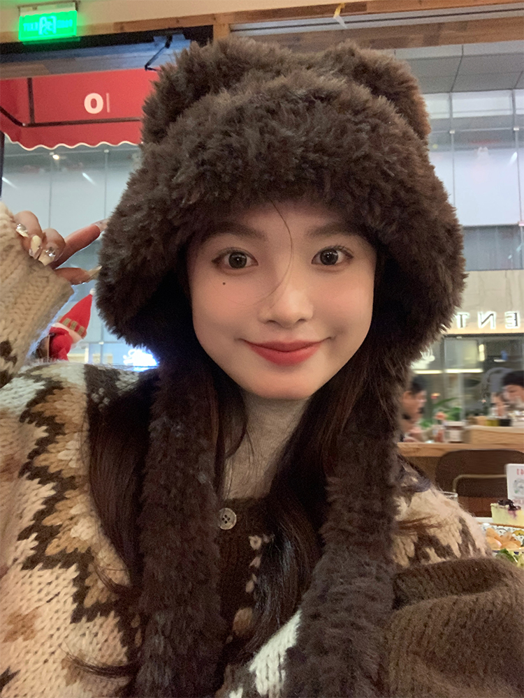 Cute Bear Plush Hat for Women - Adorable Face Design, Small Ear Protection - Autumn Winter 2025 Fashion Accessory Cute Bear Plush Hat for Women - Adorable Face Design, Small Ear Protection - Autumn Winter 2025 Fashion Accessory