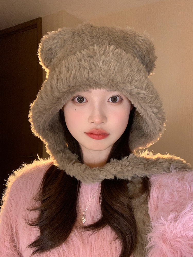Cute Bear Plush Hat for Women - Adorable Face Design, Small Ear Protection - Autumn Winter 2025 Fashion Accessory Cute Bear Plush Hat for Women - Adorable Face Design, Small Ear Protection - Autumn Winter 2025 Fashion Accessory
