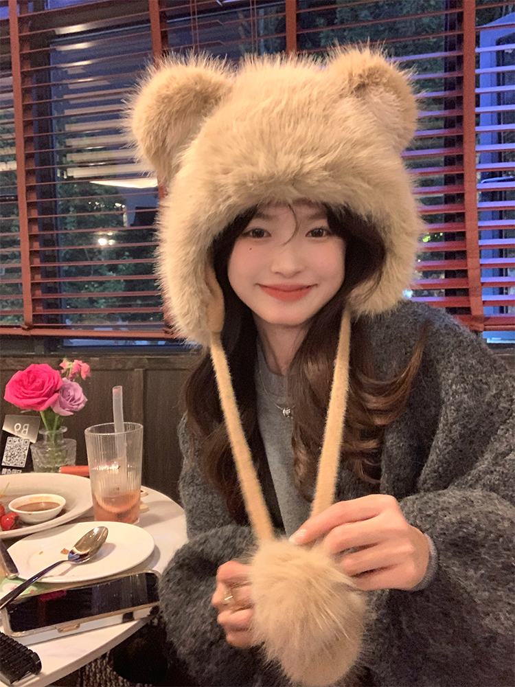 Cute Bear Plush Thick Ear Protection Hat for Women – Autumn & Winter 2025 Lei Feng Style, Cozy and Adorable Cute Bear Plush Thick Ear Protection Hat for Women – Autumn & Winter 2025 Lei Feng Style, Cozy and Adorable