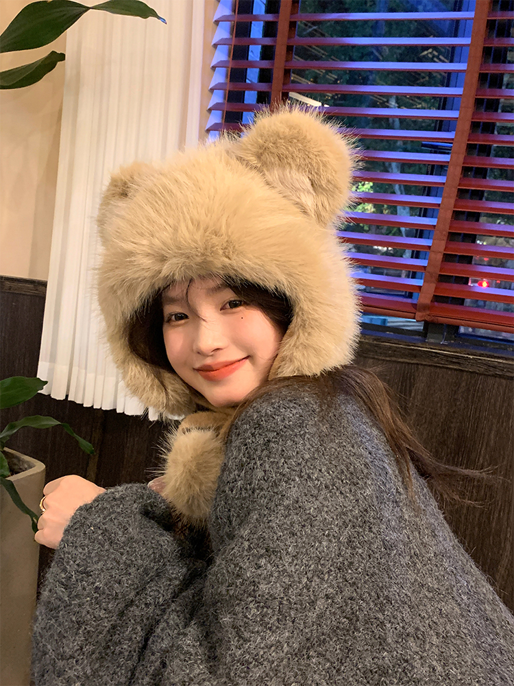 Cute Bear Plush Thick Ear Protection Hat for Women – Autumn & Winter 2025 Lei Feng Style, Cozy and Adorable Cute Bear Plush Thick Ear Protection Hat for Women – Autumn & Winter 2025 Lei Feng Style, Cozy and Adorable