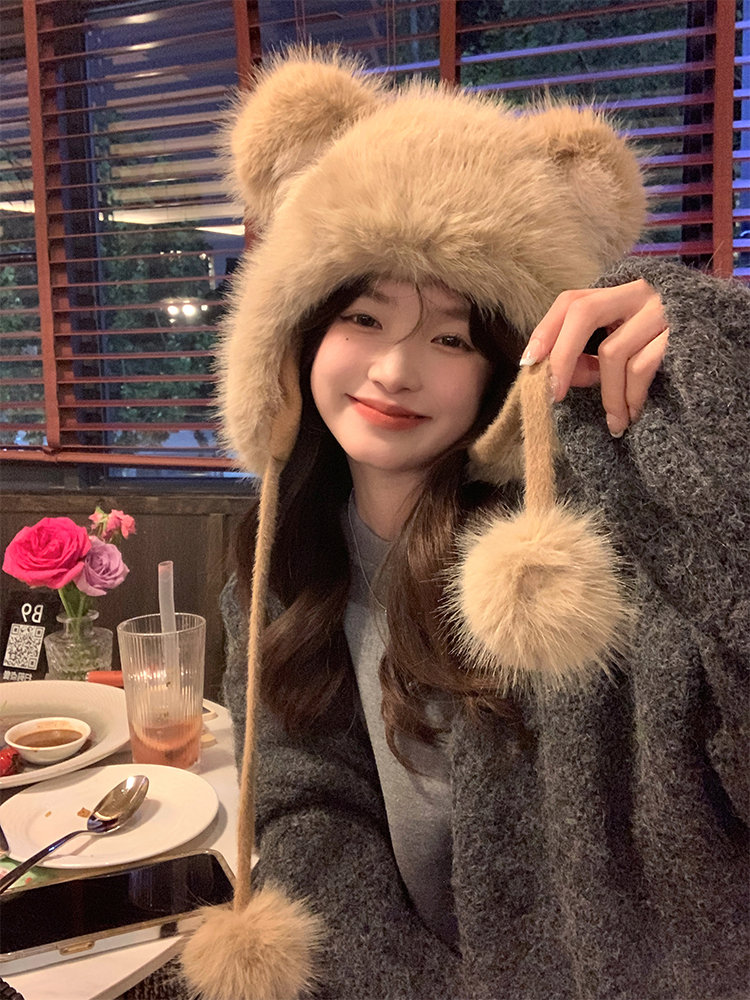 Cute Bear Plush Thick Ear Protection Hat for Women – Autumn & Winter 2025 Lei Feng Style, Cozy and Adorable Cute Bear Plush Thick Ear Protection Hat for Women – Autumn & Winter 2025 Lei Feng Style, Cozy and Adorable