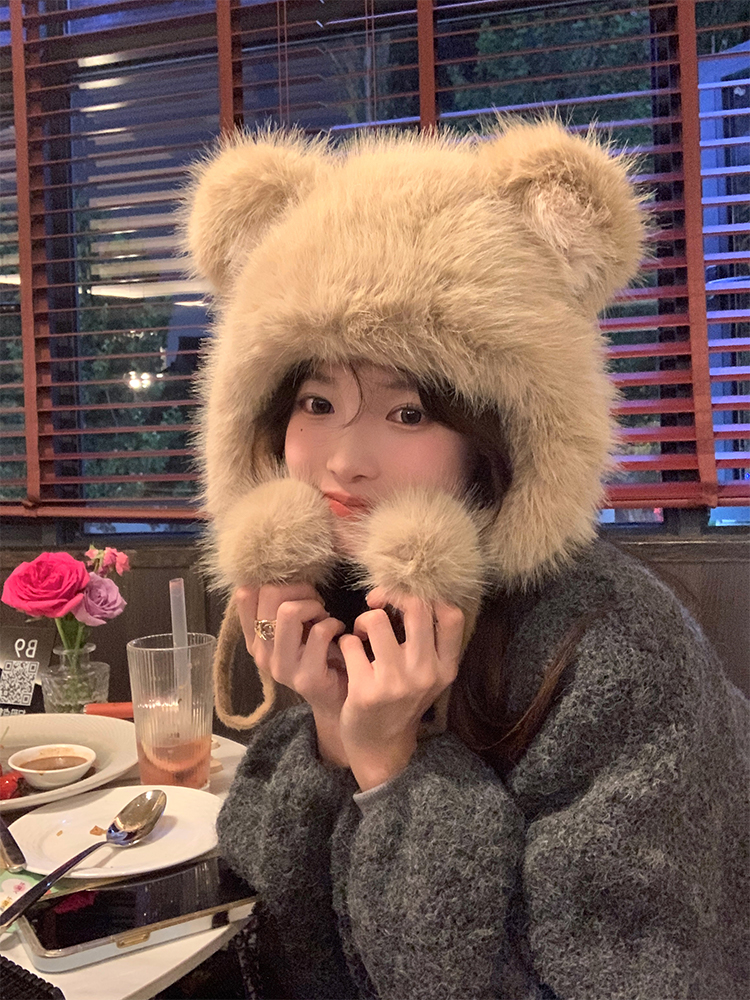 Cute Bear Plush Thick Ear Protection Hat for Women – Autumn & Winter 2025 Lei Feng Style, Cozy and Adorable Cute Bear Plush Thick Ear Protection Hat for Women – Autumn & Winter 2025 Lei Feng Style, Cozy and Adorable