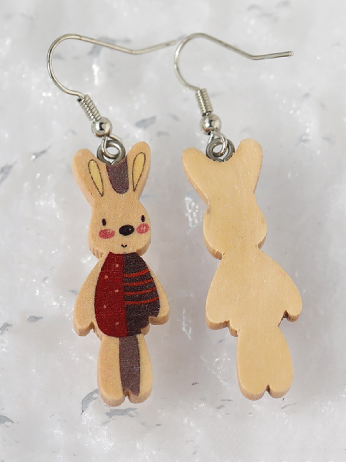 Cute Bunny Ear Drop Earrings - Solid Wood Printed Jewelry for Students & Friends, Versatile Easter Accessories, Youthful and Fun Cute Bunny Ear Drop Earrings - Solid Wood Printed Jewelry for Students & Friends, Versatile Easter Accessories, Youthful and Fun