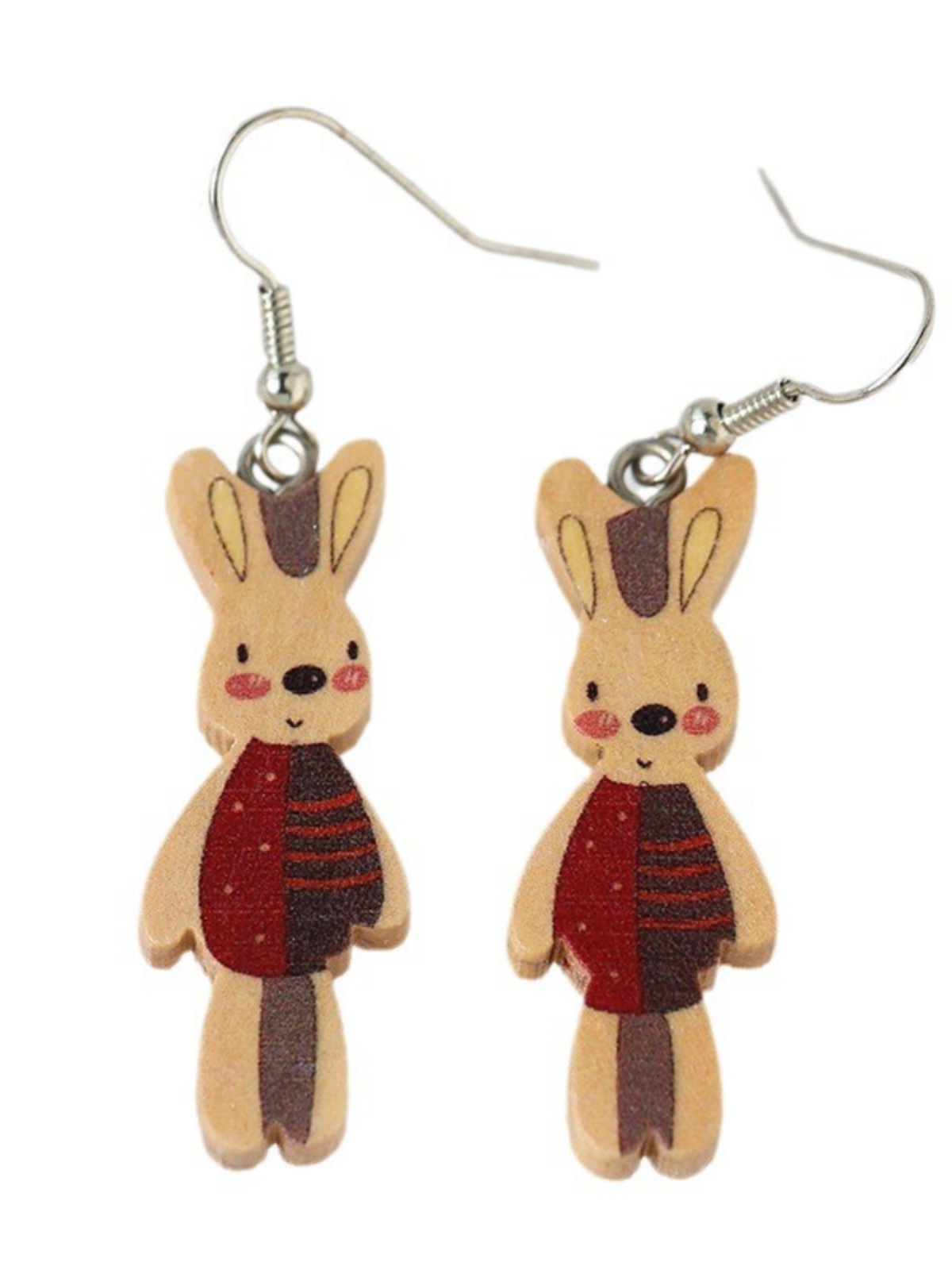 Cute Bunny Ear Drop Earrings - Solid Wood Printed Jewelry for Students & Friends, Versatile Easter Accessories, Youthful and Fun Cute Bunny Ear Drop Earrings - Solid Wood Printed Jewelry for Students & Friends, Versatile Easter Accessories, Youthful and Fun