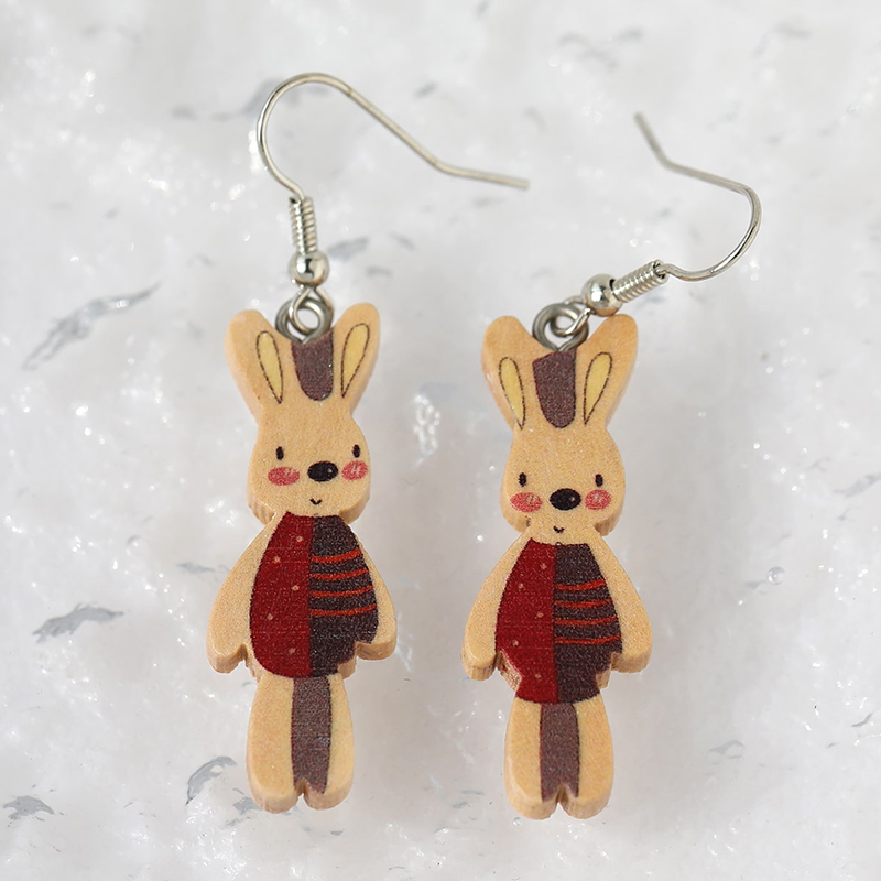 Cute Bunny Ear Drop Earrings - Solid Wood Printed Jewelry for Students & Friends, Versatile Easter Accessories, Youthful and Fun