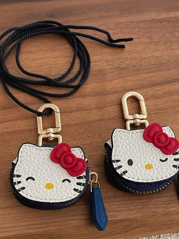 Cute Cartoon KT Cat Pendant Long Necklace for Sweet Girls - Versatile Neck Bag and Keychain Decoration Accessory Cute Cartoon KT Cat Pendant Long Necklace for Sweet Girls - Versatile Neck Bag and Keychain Decoration Accessory