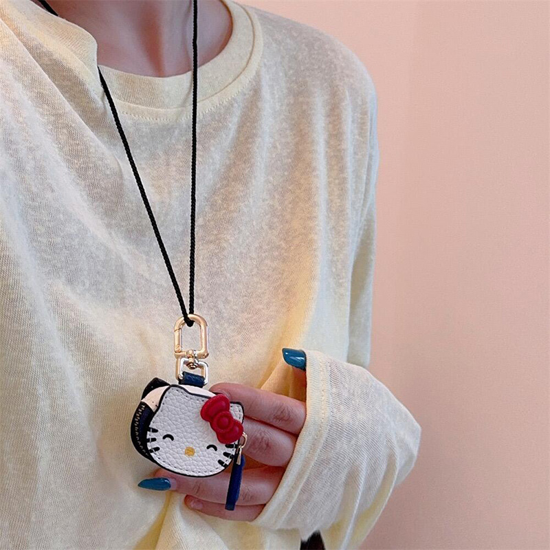 Cute Cartoon KT Cat Pendant Long Necklace for Sweet Girls - Versatile Neck Bag and Keychain Decoration Accessory