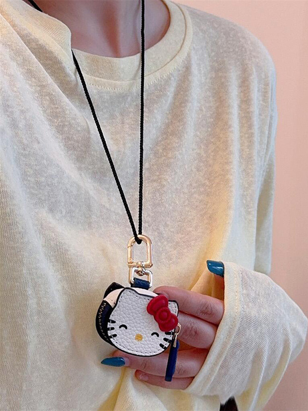 Cute Cartoon KT Cat Pendant Long Necklace for Sweet Girls - Versatile Neck Bag and Keychain Decoration Accessory Cute Cartoon KT Cat Pendant Long Necklace for Sweet Girls - Versatile Neck Bag and Keychain Decoration Accessory