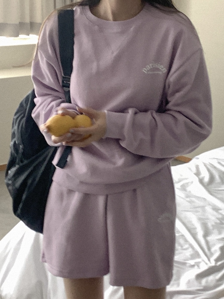 Cute Casual Violet Spring Pastel Light Purple Cotton Sweatshirt Set - Korean Style, Perfect for 90s and Y2K Fashion Lovers Cute Casual Violet Spring Pastel Light Purple Cotton Sweatshirt Set - Korean Style, Perfect for 90s and Y2K Fashion Lovers