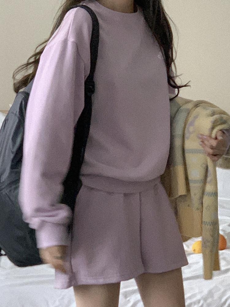 Cute Casual Violet Spring Pastel Light Purple Cotton Sweatshirt Set - Korean Style, Perfect for 90s and Y2K Fashion Lovers Cute Casual Violet Spring Pastel Light Purple Cotton Sweatshirt Set - Korean Style, Perfect for 90s and Y2K Fashion Lovers