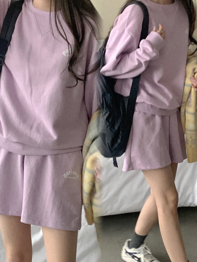 Cute Casual Violet Spring Pastel Light Purple Cotton Sweatshirt Set - Korean Style, Perfect for 90s and Y2K Fashion Lovers Cute Casual Violet Spring Pastel Light Purple Cotton Sweatshirt Set - Korean Style, Perfect for 90s and Y2K Fashion Lovers