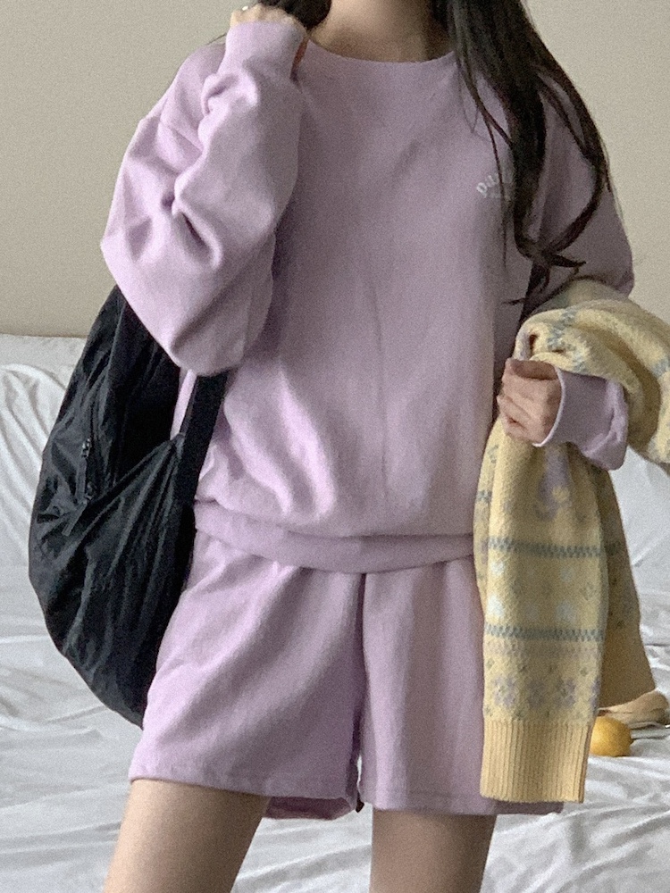 Cute Casual Violet Spring Pastel Light Purple Cotton Sweatshirt Set - Korean Style, Perfect for 90s and Y2K Fashion Lovers Cute Casual Violet Spring Pastel Light Purple Cotton Sweatshirt Set - Korean Style, Perfect for 90s and Y2K Fashion Lovers