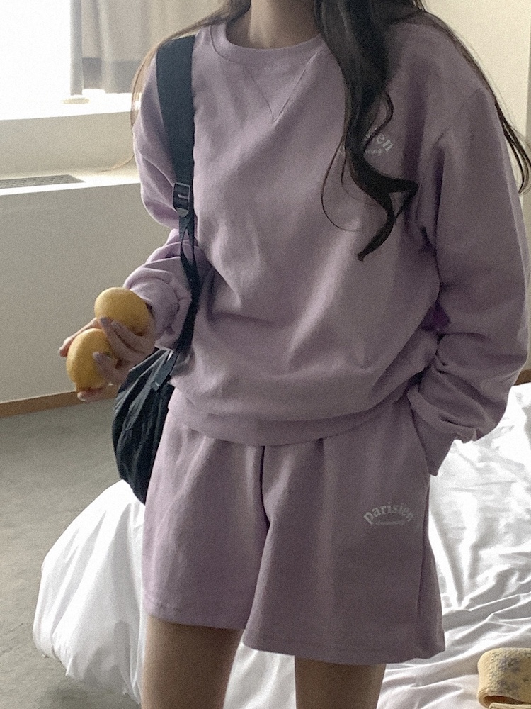 Cute Casual Violet Spring Pastel Light Purple Cotton Sweatshirt Set - Korean Style, Perfect for 90s and Y2K Fashion Lovers Cute Casual Violet Spring Pastel Light Purple Cotton Sweatshirt Set - Korean Style, Perfect for 90s and Y2K Fashion Lovers