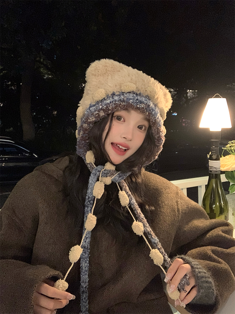 Cute Knitted Bear Plush Hat for Women - Colorful Tie Warm Lei Feng Style - Adorable Winter Accessory Cute Knitted Bear Plush Hat for Women - Colorful Tie Warm Lei Feng Style - Adorable Winter Accessory