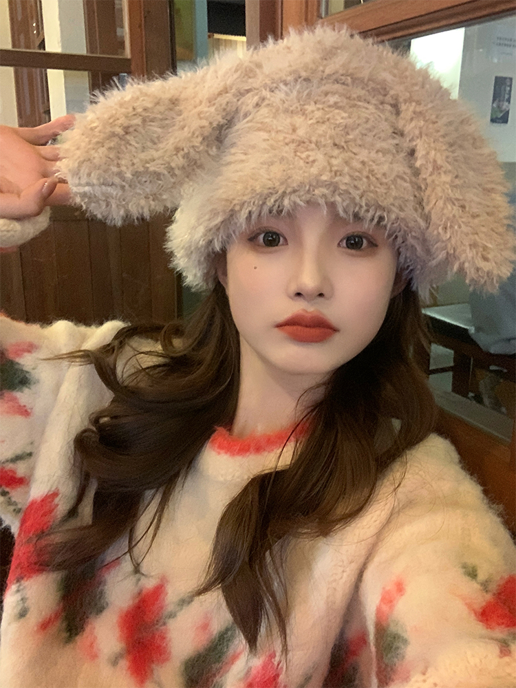 Cute Plush Bear Ear Hat for Women - Warm Big Head Lei Feng Style for Autumn & Winter, Adorable Cozy Accessory Cute Plush Bear Ear Hat for Women - Warm Big Head Lei Feng Style for Autumn & Winter, Adorable Cozy Accessory