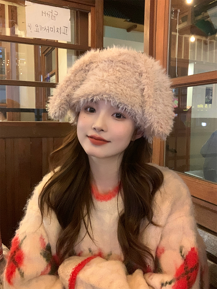 Cute Plush Bear Ear Hat for Women - Warm Big Head Lei Feng Style for Autumn & Winter, Adorable Cozy Accessory Cute Plush Bear Ear Hat for Women - Warm Big Head Lei Feng Style for Autumn & Winter, Adorable Cozy Accessory