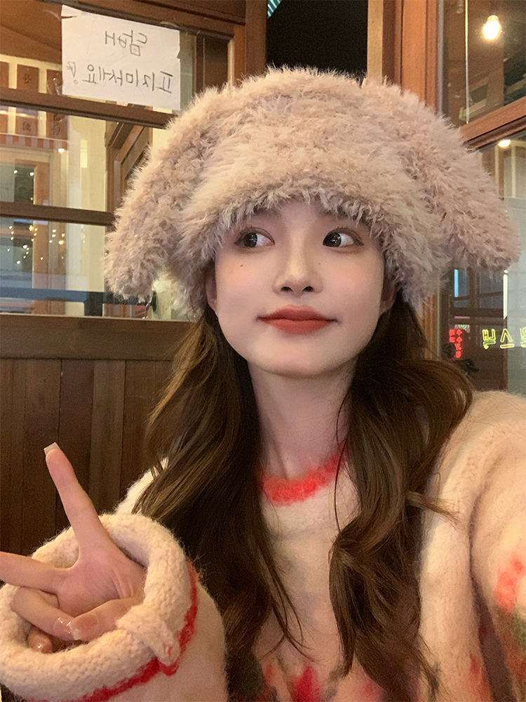 Cute Plush Bear Ear Hat for Women - Warm Big Head Lei Feng Style for Autumn & Winter, Adorable Cozy Accessory Cute Plush Bear Ear Hat for Women - Warm Big Head Lei Feng Style for Autumn & Winter, Adorable Cozy Accessory