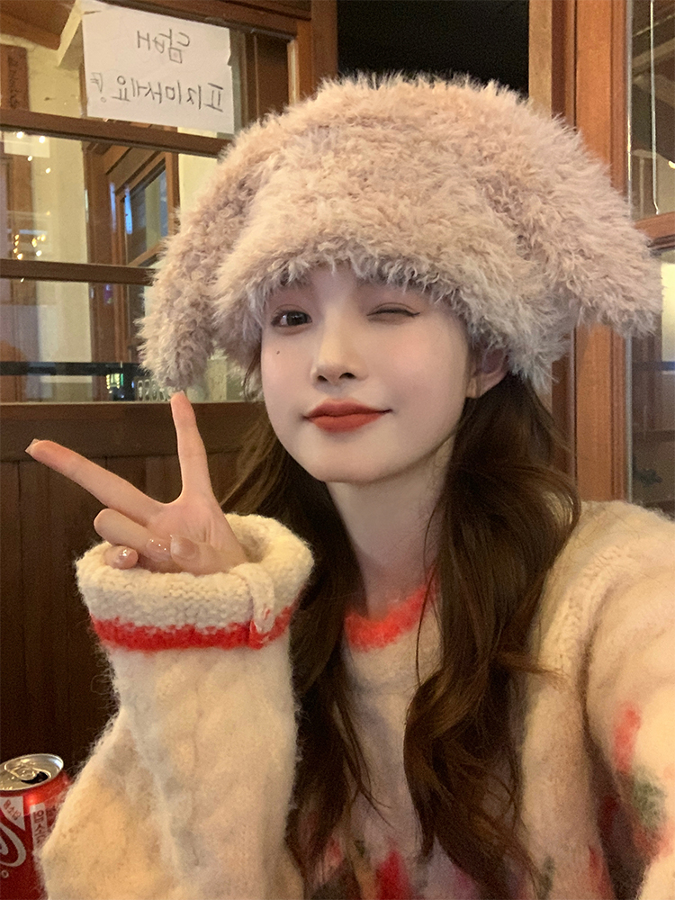 Cute Plush Bear Ear Hat for Women - Warm Big Head Lei Feng Style for Autumn & Winter, Adorable Cozy Accessory Cute Plush Bear Ear Hat for Women - Warm Big Head Lei Feng Style for Autumn & Winter, Adorable Cozy Accessory