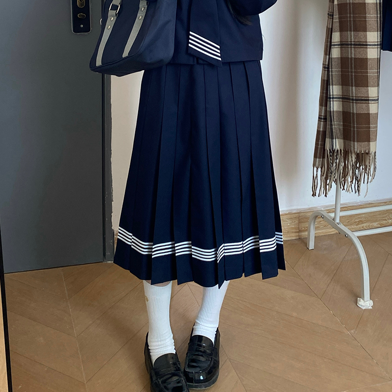 Dark Blue Three-Piece Japanese Style JK Uniform Set for Women | Long Sleeve Pudding Bear Design | Spring Fashion 2025 Dark Blue Three-Piece Japanese Style JK Uniform Set for Women | Long Sleeve Pudding Bear Design | Spring Fashion 2025