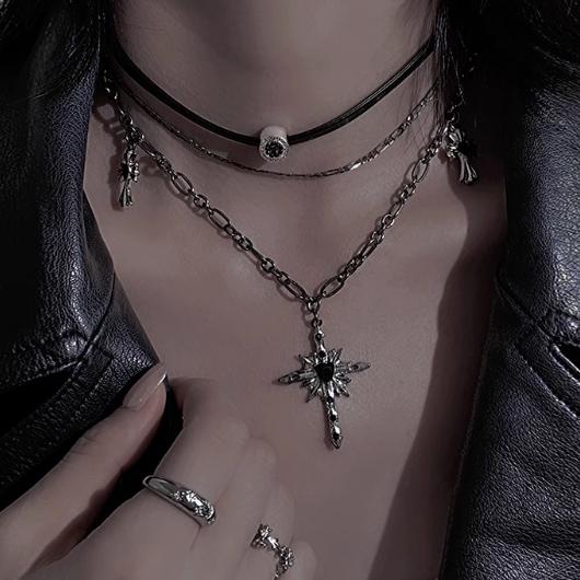 Dark Cross Layered Necklace Y2K Gothic Choker Collar Leather Clavicle Chain Accessory for Hot Girl Style Dark Cross Layered Necklace Y2K Gothic Choker Collar Leather Clavicle Chain Accessory for Hot Girl Style