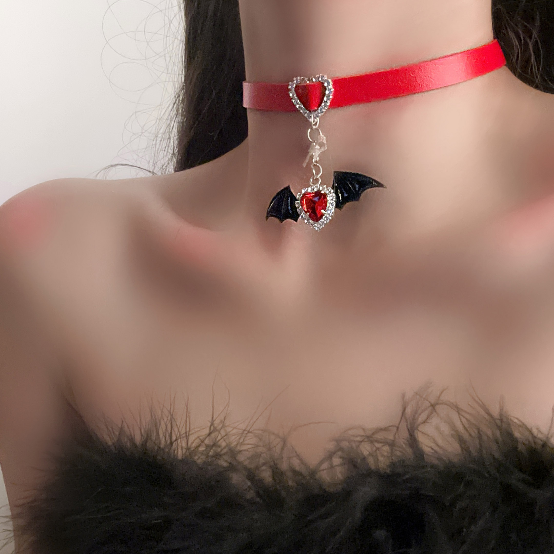 Dark Lolita Choker Necklace with Demon Wings Pendant, Personalized Clavicle Chain, Halloween Accessory, Sweet & Cool Gothic Style Dark Lolita Choker Necklace with Demon Wings Pendant, Personalized Clavicle Chain, Halloween Accessory, Sweet & Cool Gothic Style